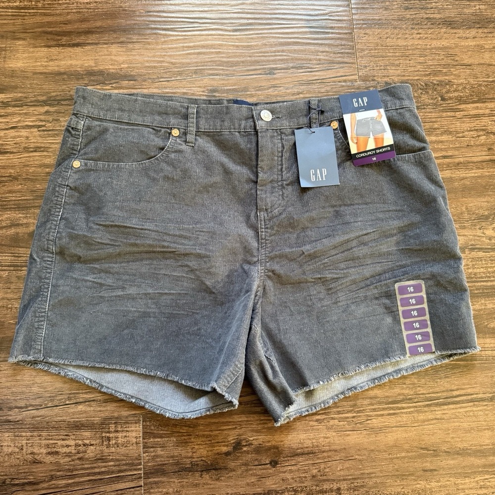 NWT GAP Women's 16 Corduroy Shorts High Rise Raw Hem Black Boho Retro Cut Offs
